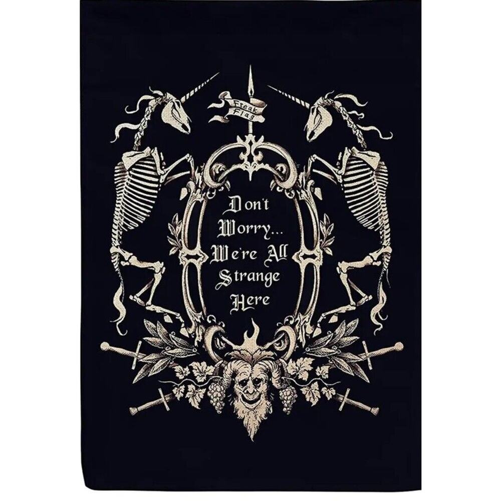 We’re All Strange Here Welcome Garden Flag Double Sided 12x18 Inches Goth Pagan‎
